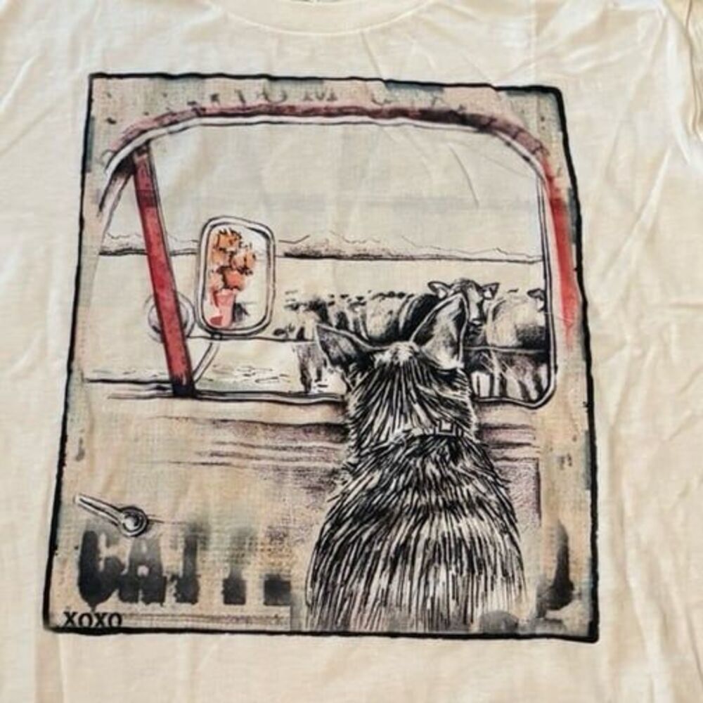 Bella Canvas graphic tee Cat Tshirt Womens size Large white t-shirt kitten top - Picture 5 of 5
